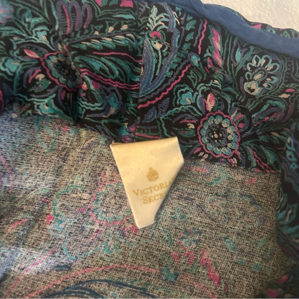 Victoria secret vintage gold label paisley flor print robe black pink blue teal - Picture 9 of 10